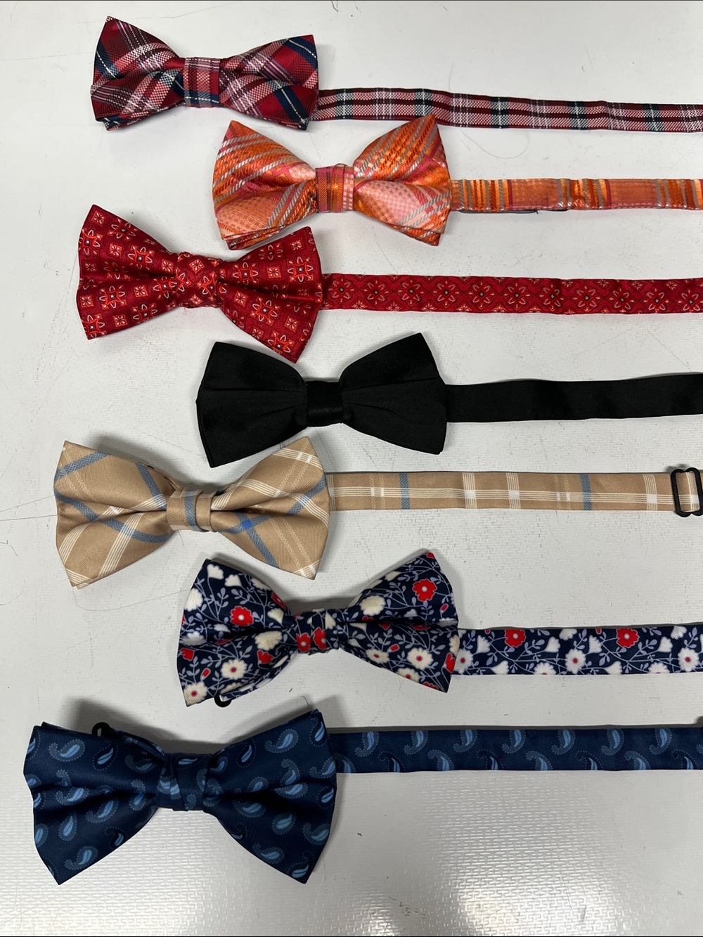 7 Men's Assorted Bow Tie Set Bundle - Red, Orange, Black, Beige, Navy, Blue